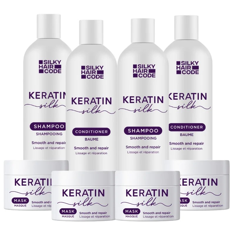 KERATIN SILK set cu efect intens reparator pentru structura părului deteriorat - 2xșampon, 2xbalsam, 4xmască