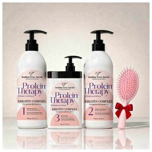 SET PROTEIN THERAPY DE DIMENSIUNI EXCEPTIONALE: șampon,  balsam și mască (3 x 1000g) + CADOU!